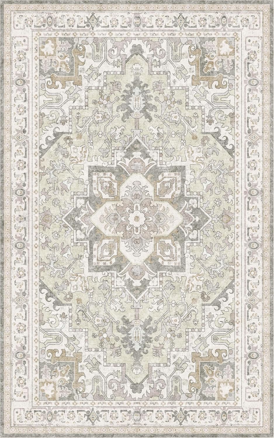 Washable Area Rug 5x8 | Non Slip Area Rug for Living Room, Bedrooms, Dining Room | Ultra-Soft Flannel Carpet Area with Rubber Backing (Ivory, 5x8)