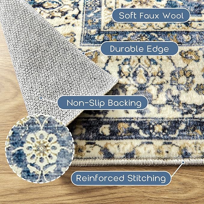 Vintage Design Flower Area Rug Distressed Carpet Multi 2x6 Cover Print Rug Kitchen Living Room Bedroom Dining Room,Blue