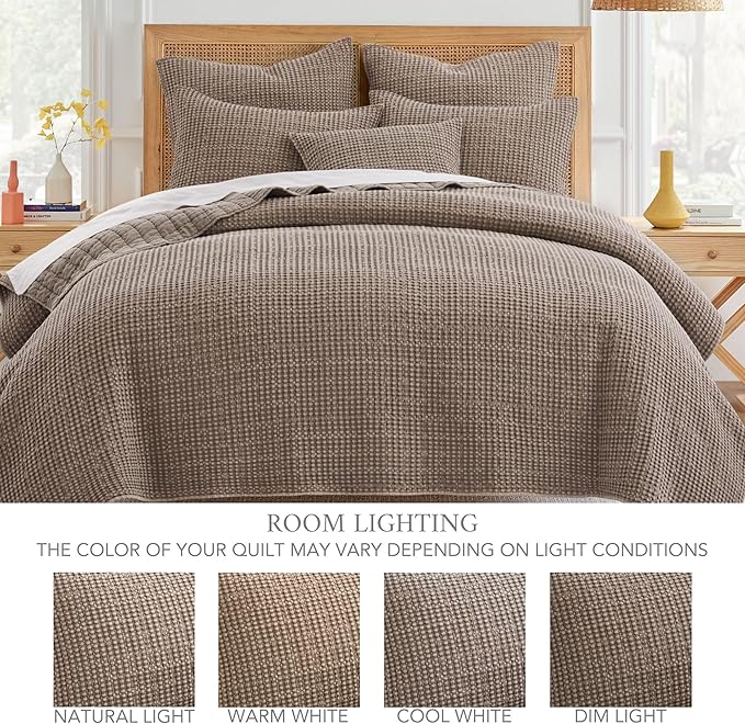 Levtex Home Mills Waffle Twin Bedspread Set (84x104in) with 1 Pillow Sham (26x20in) - Cocoa - Cotton Waffle Twin Size Bedspread Set - Lightweight, Soft, Pre-Washed