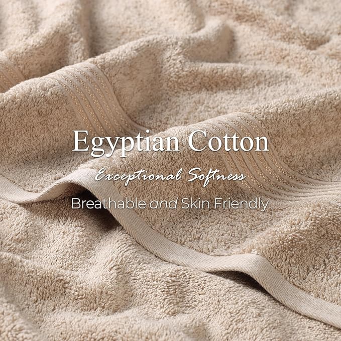 Superior Egyptian Cotton 8-Piece Towel Set, Assorted Towels for Home Bathroom, Guest Bath Decor Essentials, Includes 2 Bath, 4 Hand, 2 Face Towels/Washcloths, Quick Dry, Absorbent, Taupe