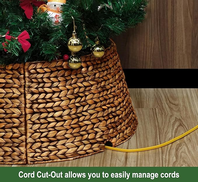 CENBOSS Rattan Christmas Tree Collar, Wicker Tree Skirt & Stand Base Cover (Brown Wash, 42 inch)