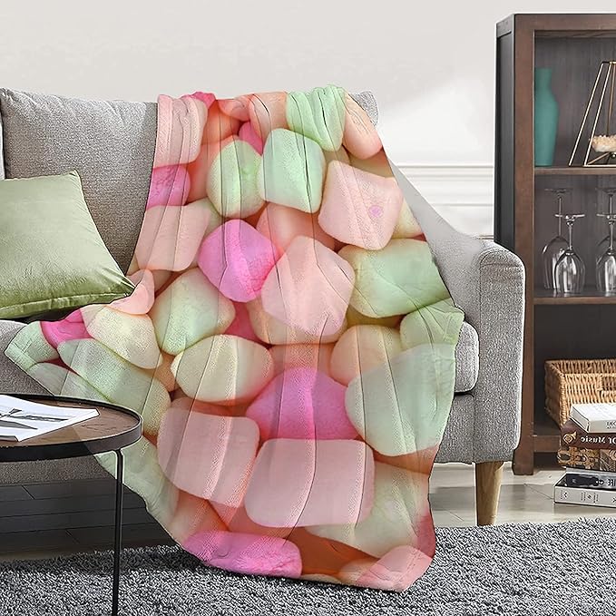 Marshmallow Candy Blanket Fleece Lightweight Throws Gift for Birthday Christmas Soft Flannel Blankets for All Season Bed Sofa King-90"x120"