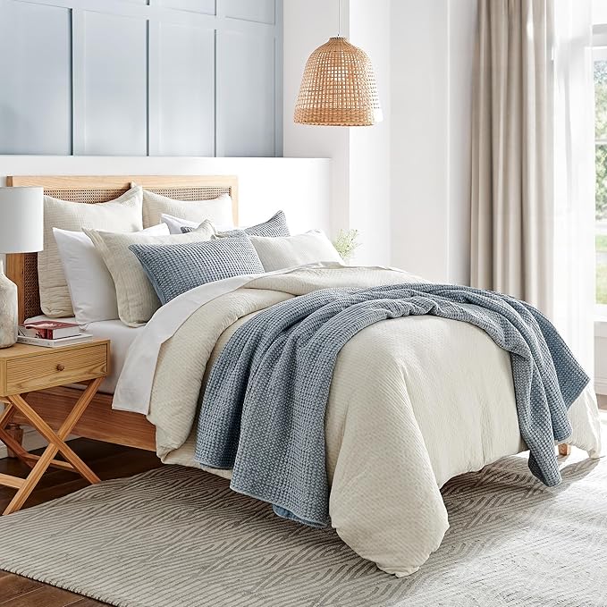 Levtex Home Mills Waffle Twin XL/Twin Quilt Set (68x86in) with 1 Pillow Sham (26x20in) - Chambray - Cotton Waffle Twin Size Quilt Bedding Set - Lightweight, Soft, Pre-Washed
