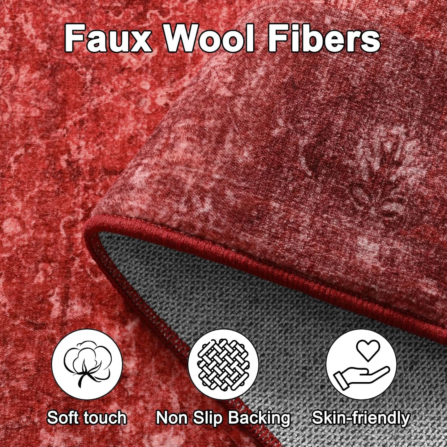 Vintage Red Kitchen Runner Rug, 2x6 Runners for Hallways Non Slip Washable Runner Rug for Bedroom Entryway, Ultra-Thin Carpet Runners for Laundry Room Bedroom (2'x6', Red)