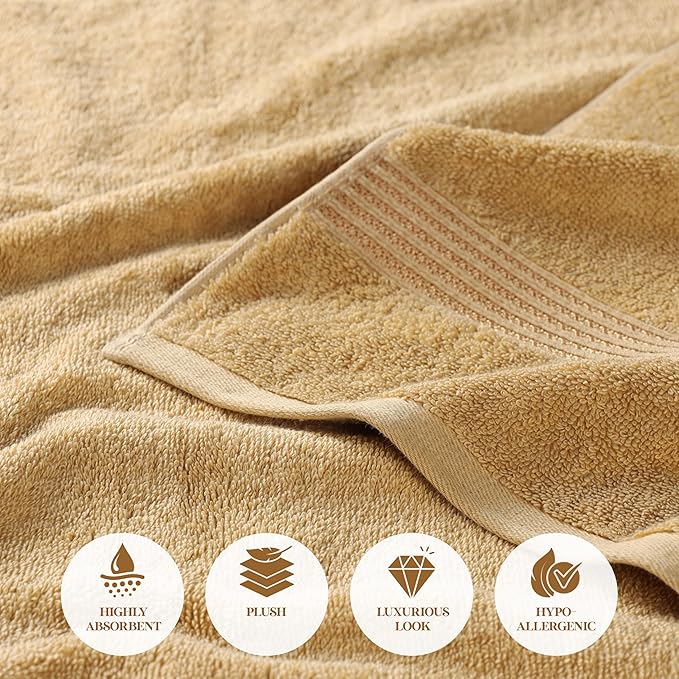 Superior Luxury Cotton Bath Towel - 6 Piece Set, Premium Egyptian Cotton Towels, Gold