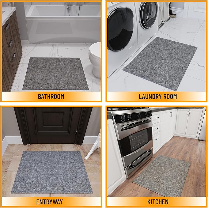 Ottomanson 2'7" x 5' Ultra-Thin Area Rug Durable Non-Slip Carpet for High-Traffic Areas - Fits Under Doors for Easy Use - Ideal for Living Room, Bedroom, Kitchen, Bathroom & Entryway, Gray