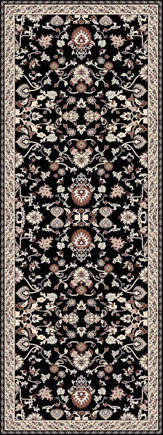 Washable Runner Rug 3x8 | Non Slip Rug Runners for Hallways, Entryways, Kitchens, Bathrooms, Bedrooms | Ultra-Soft Flannel Carpet Runners with Rubber Backing (Black Brown Cream, 3x8)