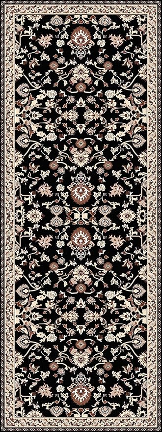 Washable Runner Rug 3x8 | Non Slip Rug Runners for Hallways, Entryways, Kitchens, Bathrooms, Bedrooms | Ultra-Soft Flannel Carpet Runners with Rubber Backing (Black Brown Cream, 3x8)