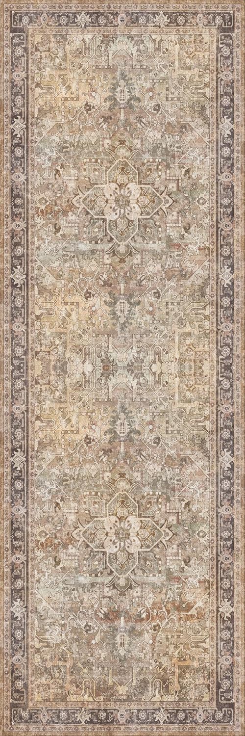 Washable Runner Rug 2x6 | Non Slip Rug Runners for Hallways, Entryways, Kitchens, Bathrooms, Bedrooms | Ultra-Soft Flannel Carpet Runners with Rubber Backing (Olive Brown, 2x6)