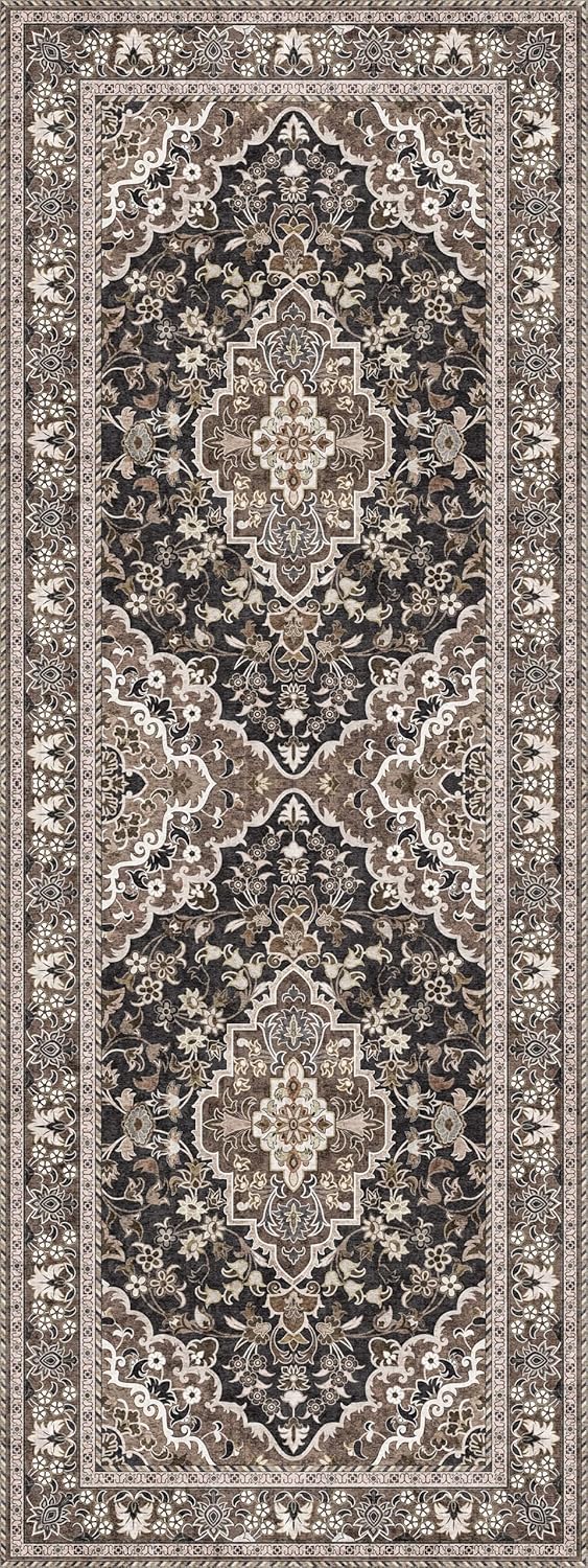 Washable Runner Rug 3x8 | Non Slip Rug Runners for Hallways, Entryways, Kitchens, Bathrooms, Bedrooms | Ultra-Soft Flannel Carpet Runners with Rubber Backing (Black Brown, 3x8)