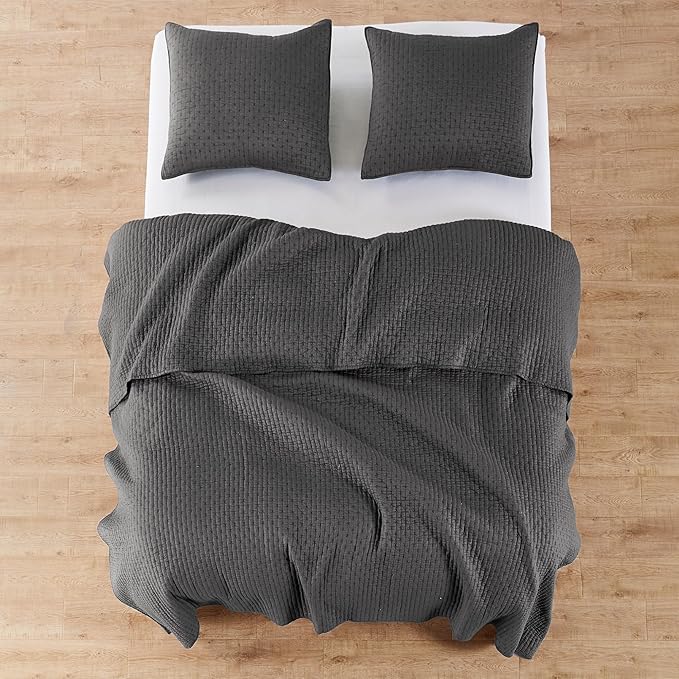 Levtex Home Cross Stitch Reversible Twin XL/Twin Quilt Set (68x86in) and 1 Pillow Sham (26x20in) - Stitch Texture - Charcoal - 0 Cotton Twin/Twin Size Quilt Bedding Set - Lightweight Soft Pre-Washed