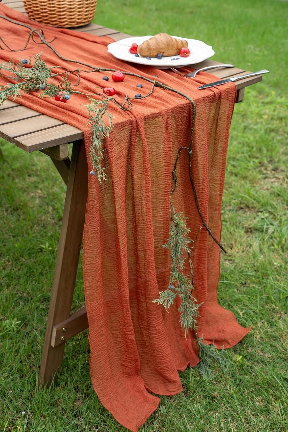 Keketo Fall Table Runner Terracotta Rust Gauze 120 Inch 10 FT Rustic Burnt Orange Cheese Cloth for Wedding Baby Bridal Shower Party Centerpiece Sheer Thanksgiving Decor Fall Decorations for Home