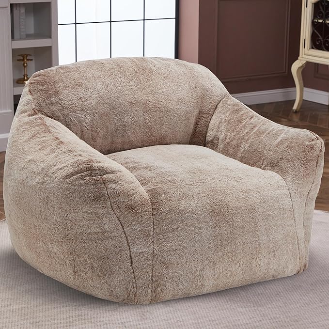 Homguava Bean Bag Chair Bean Bag Chairs for Adults Comfy Beanbag Chair with Spacious Design Giant Bean Bag Couch with Armrest Large Bean Bag Chair with Filler for Living Room Bedroom (Khaki)