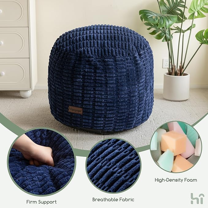 HIGOGOGO Pouf Ottoman Stuffed Round Modern Foam Filled Foot Rest Poufs for Living Room Chair Decorative 20 X 15 Inches Boho Relax Stool for Wedding Christmas Party, Navy Blue