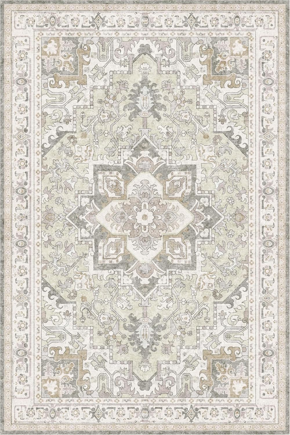 Washable Area Rug 4x6 | Non Slip Area Rug for Living Room, Bedrooms, Dining Room | Ultra-Soft Flannel Carpet Area with Rubber Backing (Ivory, 4x6)