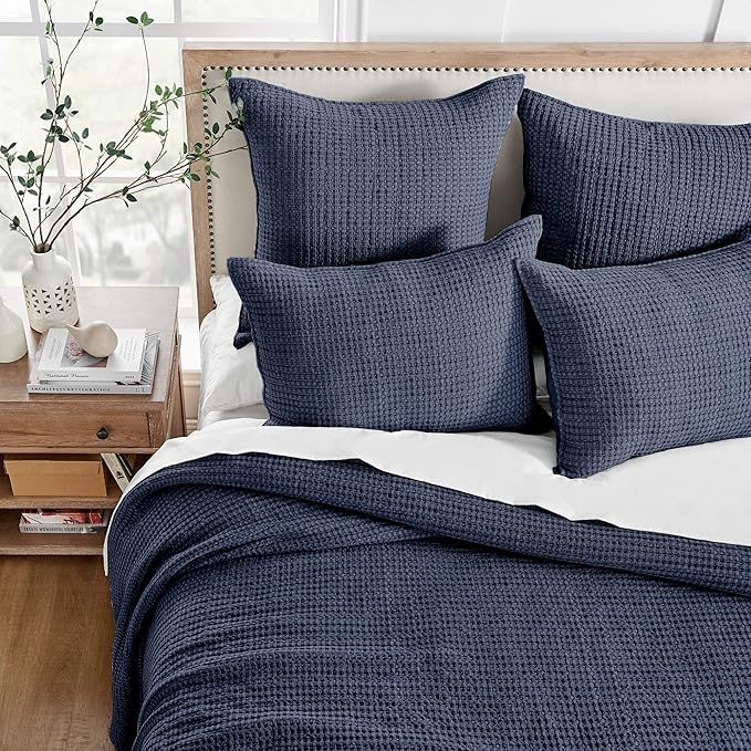 Levtex Home Mills Waffle King/Cal King Quilt Set (106x92in) with 2 Pillow Shams (36x20in) - Navy - 100% Cotton King Size Quilt Bedding Set - Lightweight, Soft, Pre-Washed