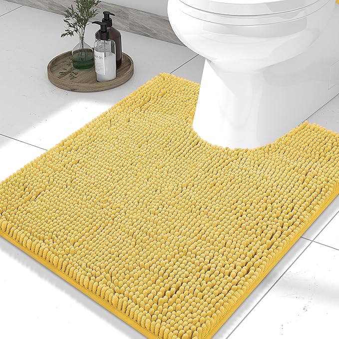 Smiry Luxury Chenille Toilet Rugs U-Shaped 24x20, Soft Absorbent Non-Slip Contour Bathroom Rugs for Toilet, Machine Washable Contoured Bath Mats, Yellow