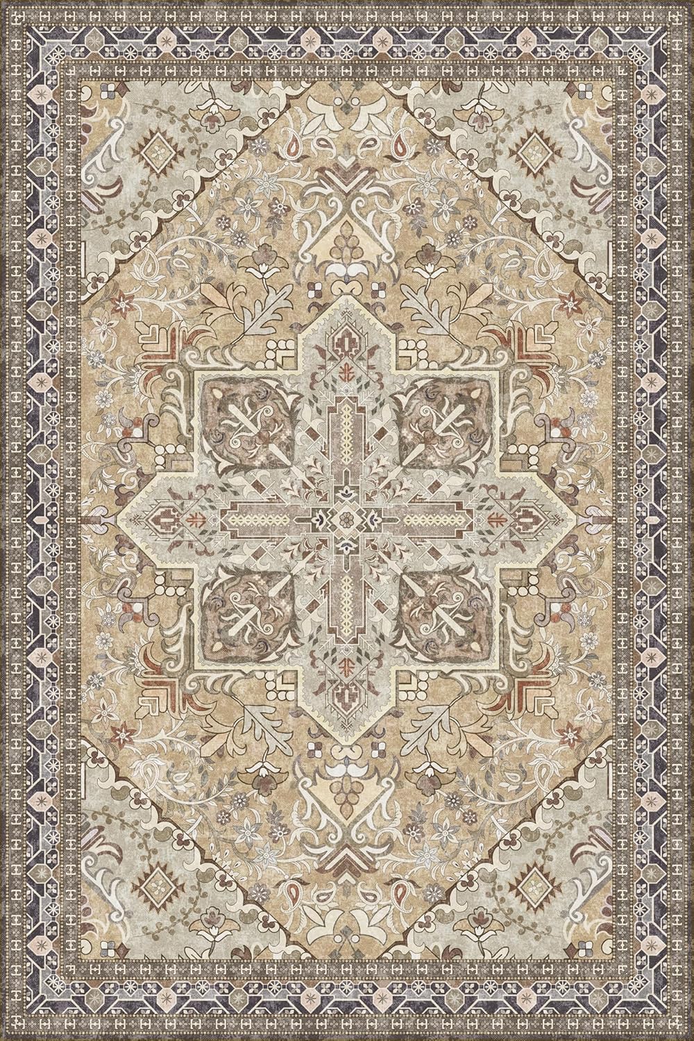 Washable Area Rug 4x6 | Non Slip Area Rug for Living Room, Bedrooms, Dining Room | Ultra-Soft Flannel Carpet Area with Rubber Backing (Olive Brown, 4x6)