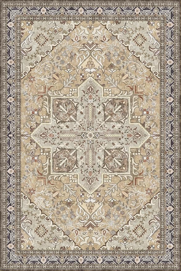 Washable Area Rug 4x6 | Non Slip Area Rug for Living Room, Bedrooms, Dining Room | Ultra-Soft Flannel Carpet Area with Rubber Backing (Olive Brown, 4x6)