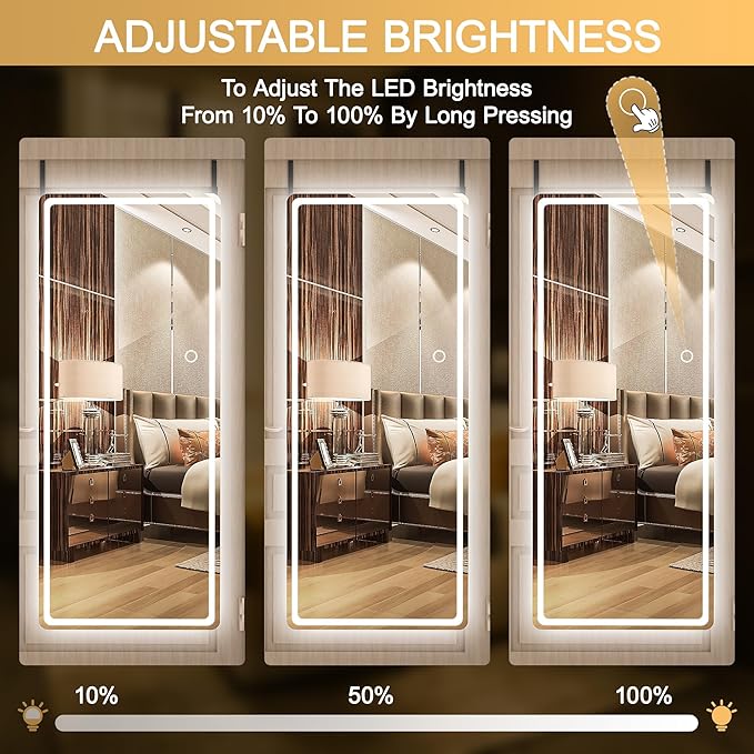 Hasipu LED Door Mirror Full Length, 56 x 16 Over The Door, Hanging With Lights for Bedroom, Living Room, Cloakroom