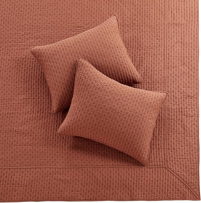 Levtex Home Cross Stitch Reversible Queen Bedspread Set (104x106in) with 2 Pillow Shams (26x20in) - Stitch Texture - Adobe - Cotton Queen Size Bedspread Set - Lightweight, Soft, Pre-Washed