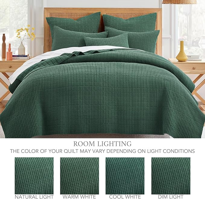 Levtex Home Mills Waffle Twin Bedspread Set (84x104in) with 1 Pillow Sham (26x20in) - Forest Green - 100% Cotton Twin Size Bedspread Set - Lightweight, Soft, Pre-Washed