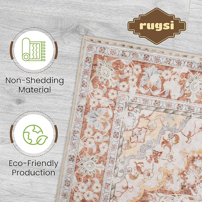 Washable Runner Rug 2.5x8 | Non Slip Rug Runners for Hallways, Entryways, Kitchens, Bathrooms, Bedrooms | Ultra-Soft Flannel Carpet Runners with Rubber Backing (Brick Red, 2.5x8)