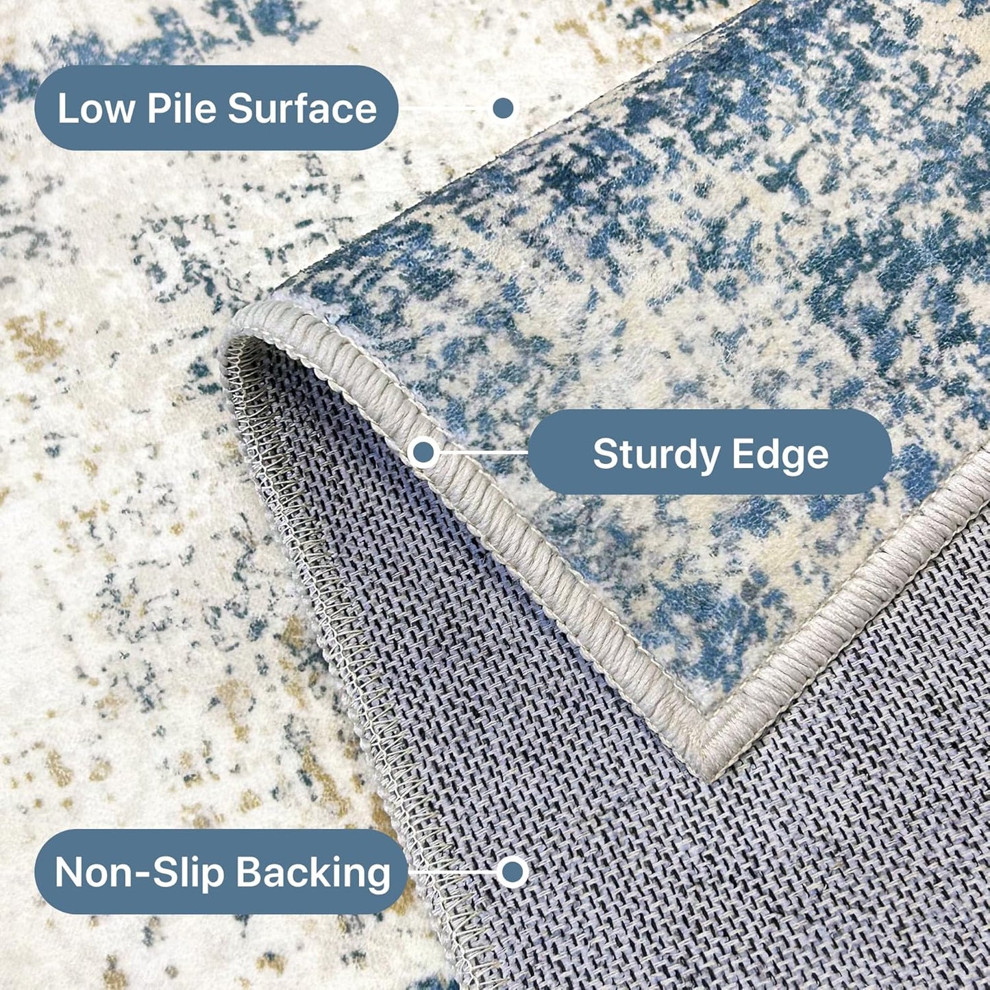 Runner Rug for Hallway Kitchen, 2x12 Machine Washable Runners Rug for Entryway, Soft Modern Abstract Throw Rugs, Low Pile Floor Cover with Non Slip Backing, Navy Beige