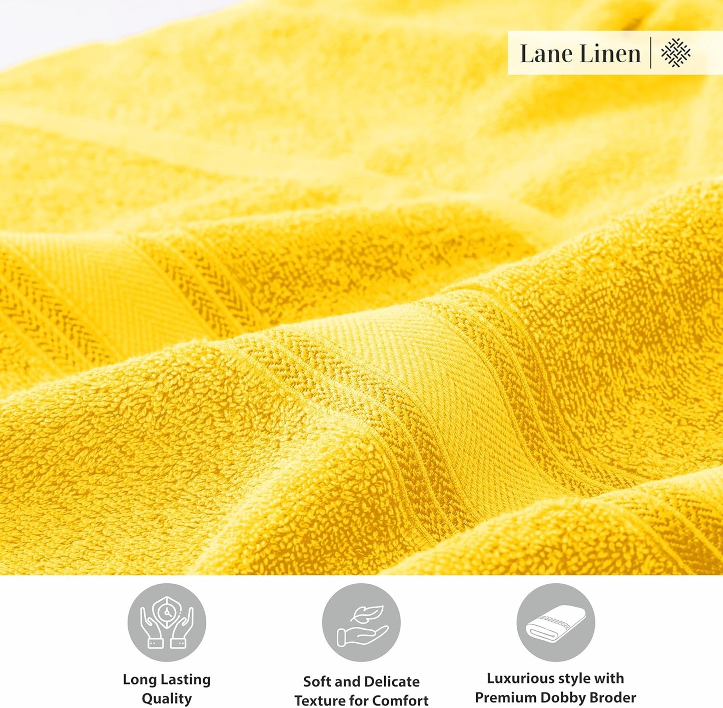 LANE LINEN 100% Cotton Bath Towels Pack of 4 (28"x54") - Zero Twist, Mercerized Cotton Bathroom Towel Set - Quick Dry, Extra Soft & Absorbent Yellow Bath Towels - Suitable for All Skin Type - Mimosa