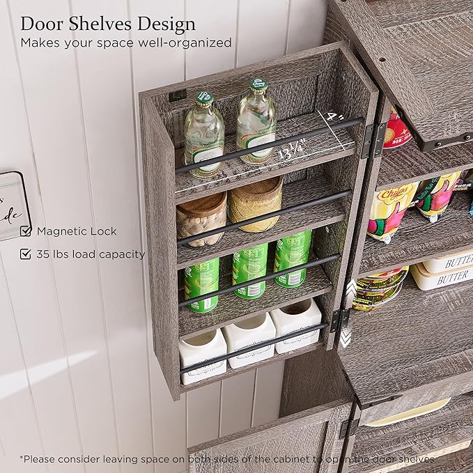72" Tall Kitchen Pantry, Farmhouse Storage Cabinet with Barn Doors, Organizer, Drawer and Adjustable Shelves, Rustic Wood Cupboard for Kitchen, Dining Room, Bathroom and Hallway, Rustic Grey