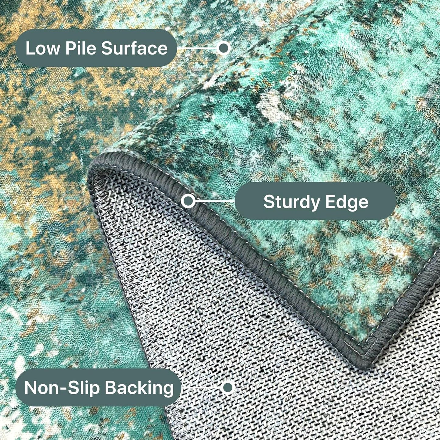 Runner Rug for Hallway Kitchen, 2x12 Machine Washable Runners Rug for Entryway, Soft Modern Abstract Throw Rugs, Low Pile Floor Cover with Non Slip Backing, Turquoise