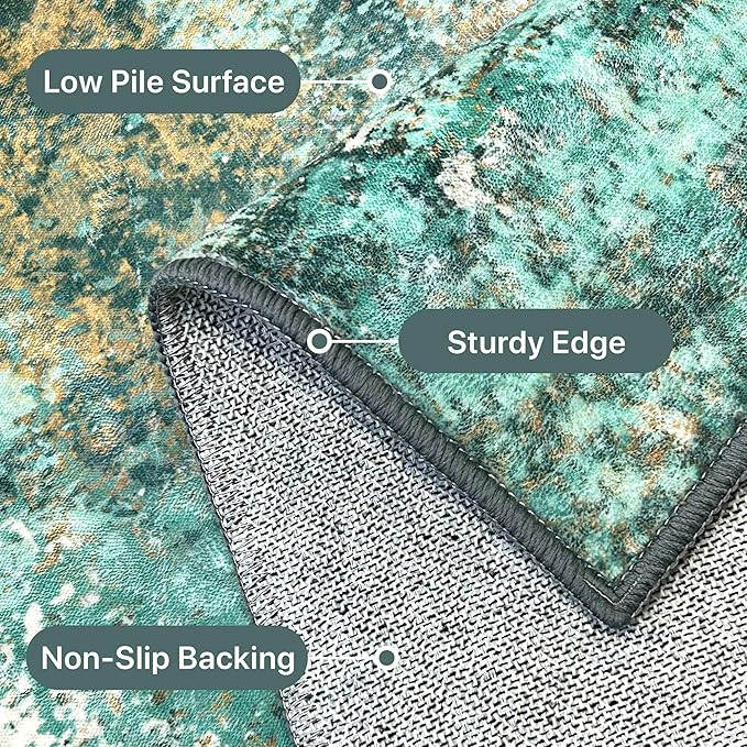Runner Rug for Hallway Kitchen, 2x10 Machine Washable Runners Rug for Entryway, Soft Modern Abstract Throw Rugs, Low Pile Floor Cover with Non Slip Backing, Turquoise