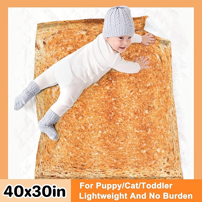 Toast Blanket Bread Food Throws Funny Gift for Kid Girl Boys Lightweight Fleece Throw Novelty Realistic Super Soft Comfy Gifts for Teen Women Men Flannel Bedding Sheet Blankets for Couch Sofa,50"x40"
