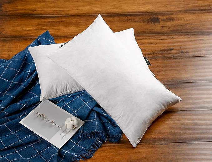 JA COMFORTS 12×20 Premium Goose Down Feather Throw Pillow Inserts(Set of 2)-5% Down Filling,High Filling Weight,250 TC Cotton Cover, Square, White