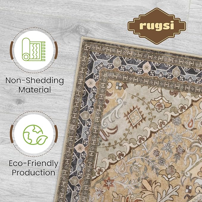 Washable Runner Rug 2x6 | Non Slip Rug Runners for Hallways, Entryways, Kitchens, Bathrooms, Bedrooms | Ultra-Soft Flannel Carpet Runners with Rubber Backing (Olive Brown, 2x6)