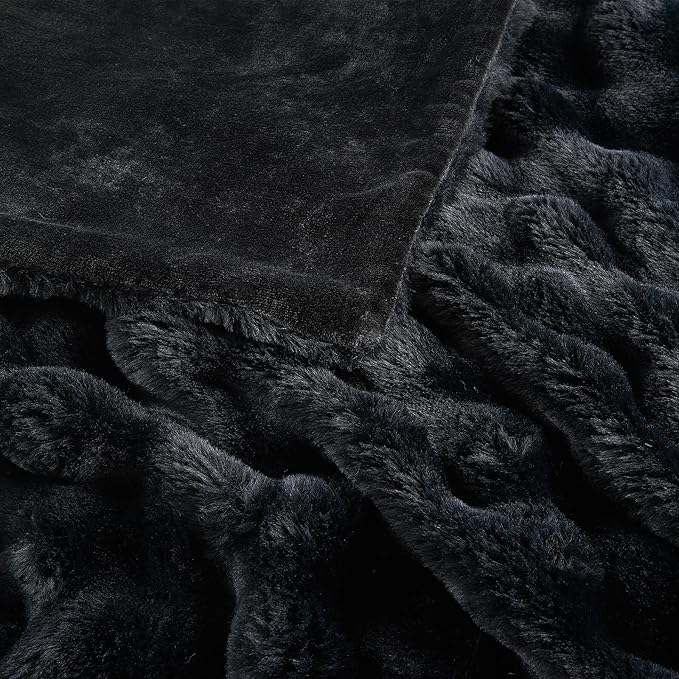 Lotus Karen Queen Size Faux Fur Blanket - Big Bubble Rabbit Fluff, 90x90 Inches