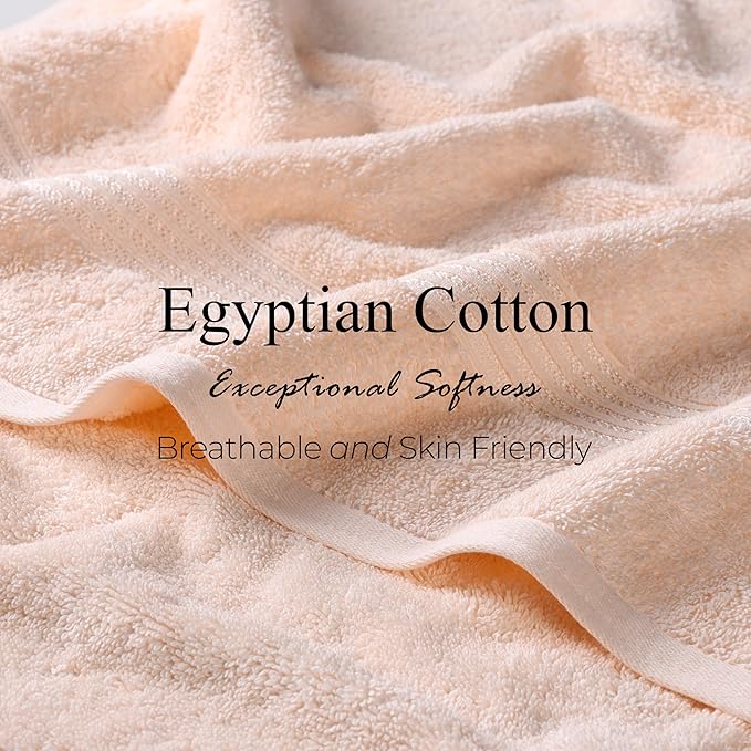 Superior Egyptian Cotton 12-Piece Towel Set, Assorted Towels for Home Bathroom, Guest Bath Decor Essentials, Includes 4 Bath, 4 Hand, 4 Face Towels/Washcloths, Quick Dry, Absorbent - Peach