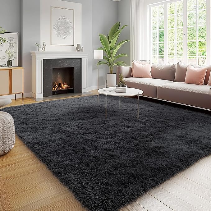 OLANLY 5x7 Machine Washable Large Area Rugs for Living Room, Bedroom, Soft Fluffy Shaggy Bedside Rug, Indoor Floor Carpet for Kids Girls and Boys, Dorms, Nursery, Home Decor Aesthetic, Black