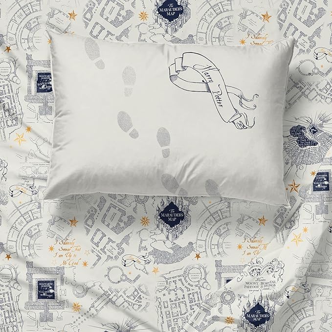 Jay Franco Kids Sheet Set with Fitted, Flat Sheets & Pillow Cover - Ultra-Soft Bedding with Pillowcase for Room Decor, Beige - Harry Potter, 3 Piece Twin