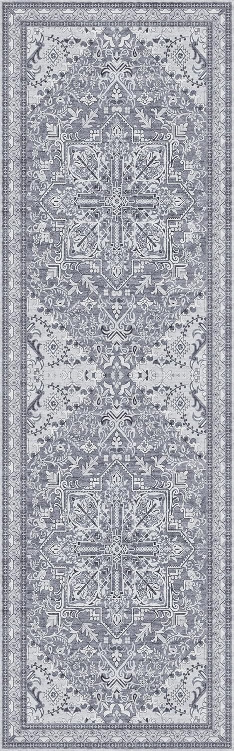 Washable Runner Rug 2.5x8 | Non Slip Rug Runners for Hallways, Entryways, Kitchens, Bathrooms, Bedrooms | Ultra-Soft Flannel Carpet Runners with Rubber Backing (Frosted Graphite, 2.5x8)