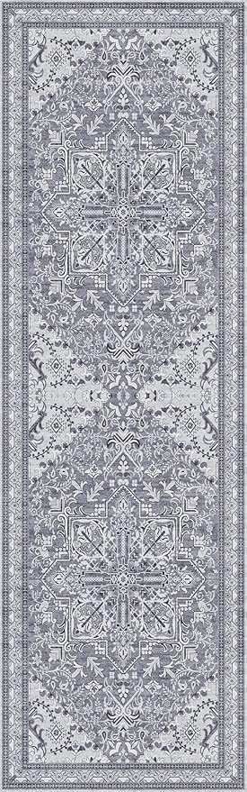 Washable Runner Rug 2.5x8 | Non Slip Rug Runners for Hallways, Entryways, Kitchens, Bathrooms, Bedrooms | Ultra-Soft Flannel Carpet Runners with Rubber Backing (Frosted Graphite, 2.5x8)