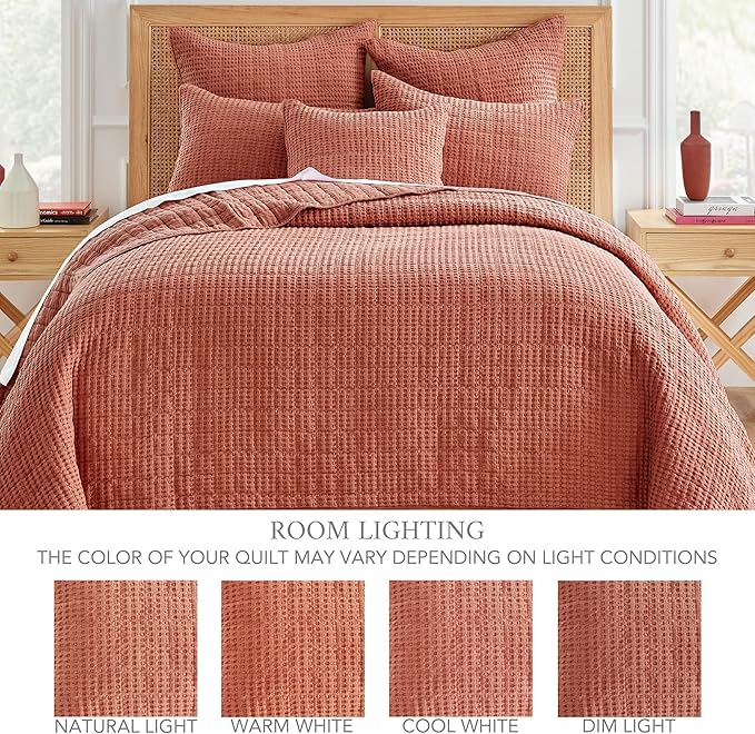 Levtex Home Mills Waffle Twin Bedspread Set (84x104in) with 1 Pillow Sham (26x20in) - Adobe - 100% Cotton Twin Size Bedspread Set - Lightweight, Soft, Pre-Washed