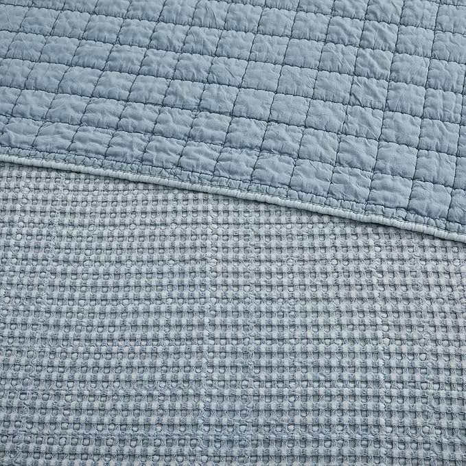 Levtex Home Mills Waffle Queen Bedspread Set (106x106in) with 2 Pillow Shams (26x20in) - Chambray - Cotton Waffle Queen Size Bedspread Set - Lightweight, Soft, Pre-Washed