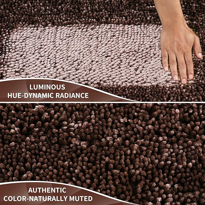 Yimobra Long Bathroom Rugs Runner 70x24 Inch, Extra Thick Soft Absorbent Chenille Bath Mat, Non Slip Machine Washable, Quick Dry Bath Rugs for Bathroom Floor, Tub and Shower, Brown