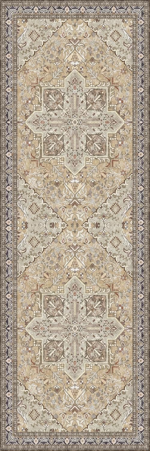 Washable Runner Rug 2x6 | Non Slip Rug Runners for Hallways, Entryways, Kitchens, Bathrooms, Bedrooms | Ultra-Soft Flannel Carpet Runners with Rubber Backing (Olive Brown, 2x6)