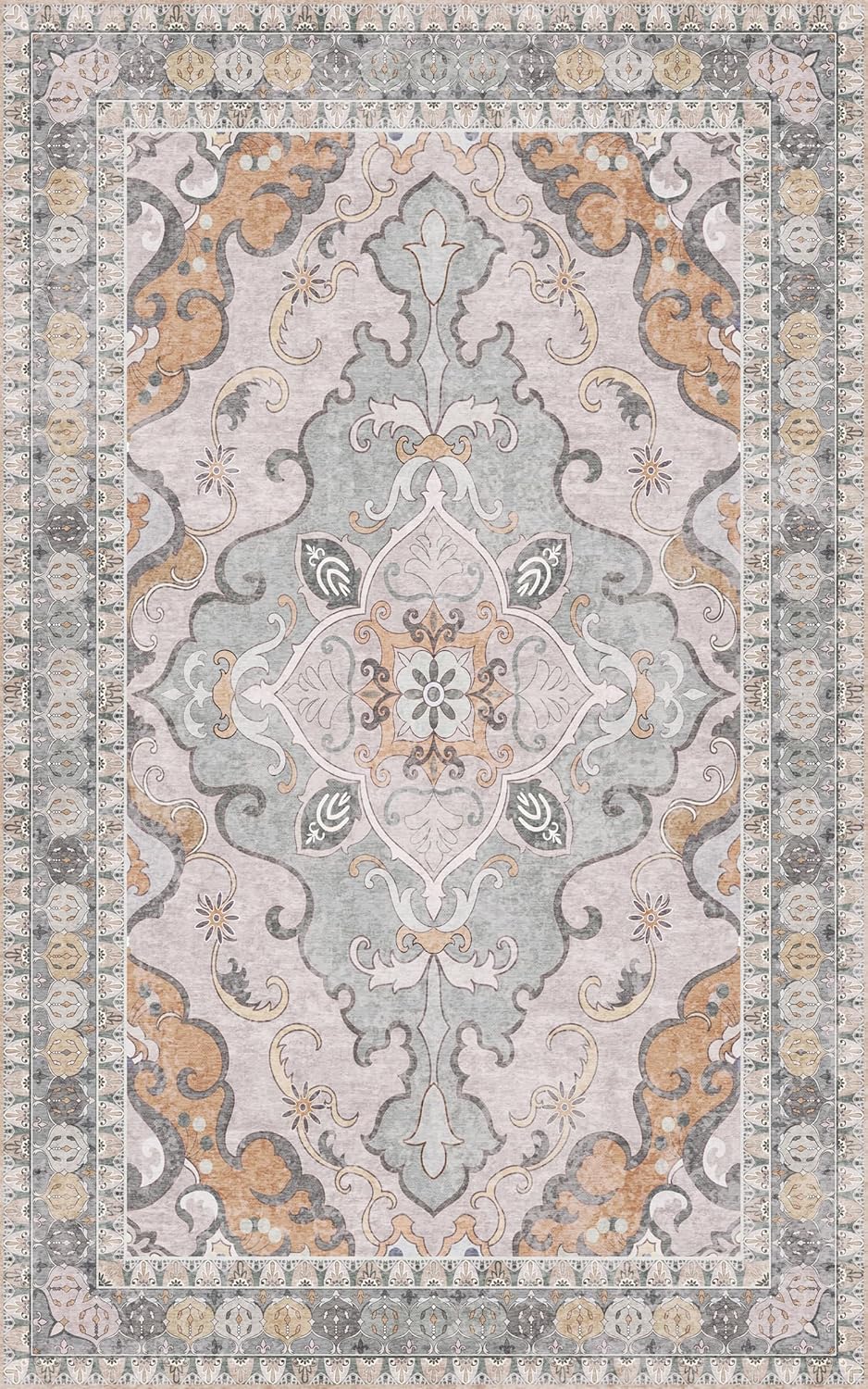 Washable Area Rug 5x8 | Non Slip Area Rug for Living Room, Bedrooms, Dining Room | Ultra-Soft Flannel Carpet Area with Rubber Backing (Frosted Turmeric, 5x8)