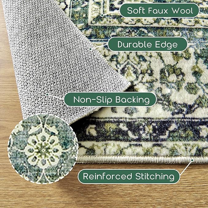 3x5 Area Rug for Entryway Indoor,Washable Non Slip Boho Ultra Thin Entry Way Rugs for Inside House,3 x 5,Dark Green