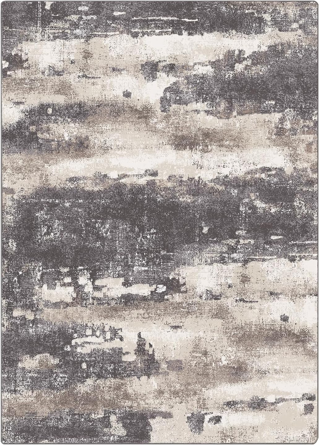 Area Rugs for Bedroom Living Room Machine Washable Large Modern Abstract Print Soft Entryway Runner Rug, Non Slip Carpet with Gripper, Brown 3x5