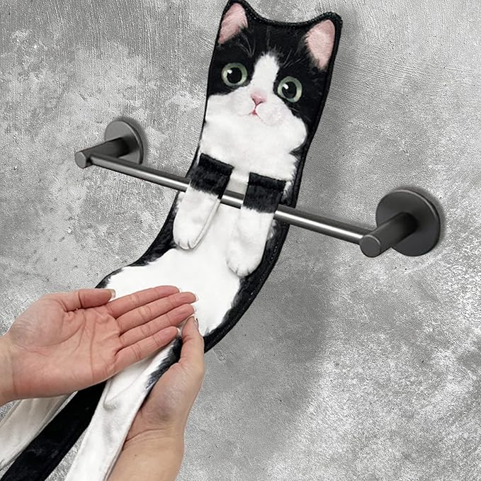 Hand Towels for Bathroom Kitchen,Cute Cat Quick-Dry Hanging Hand Towels Decorative for Bathroom Face Towels,Funny Gifts for Cat Lovers (Black-White)