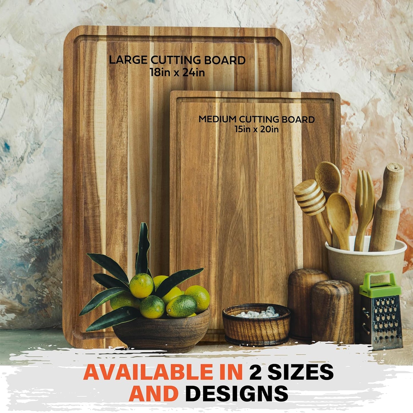 HOMESTEAD Edge Grain Acacia Wood Cutting Boards 20x15x1.25 – Butcher Block Chopping Board with Sorting Compartment, Juice Grooves & Handles – Non-Toxic Kitchen Board for Food Prep, Home Decor